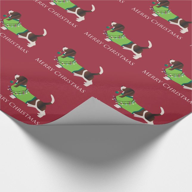 Basset Hound Merry Christmas Design Wrapping Paper (Corner)