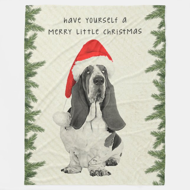 Basset Hound Merry Little Christmas Fleece Blanket (Front)