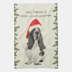 Basset Hound Merry Little Christmas Tea Towel