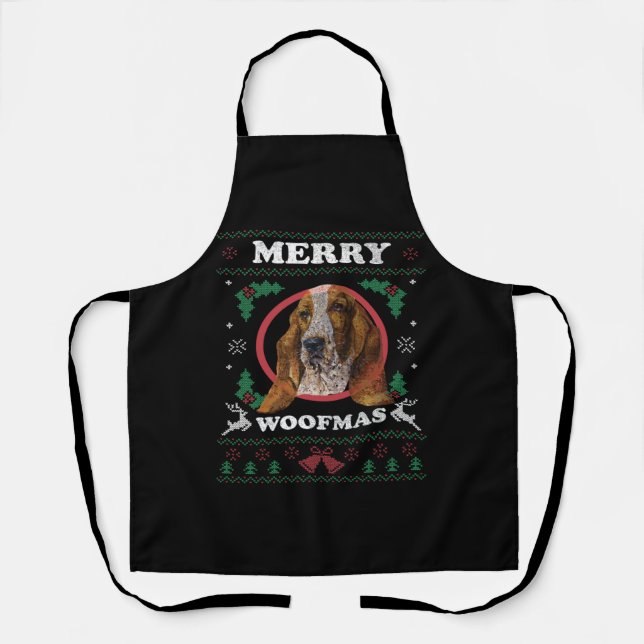 Basset Hound Merry Woofmas Christmas Dog Gift Apron (Front)