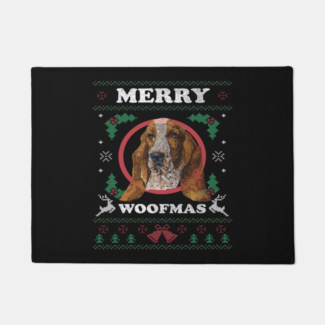 Basset Hound Merry Woofmas Christmas Dog Gift   Doormat (Front)