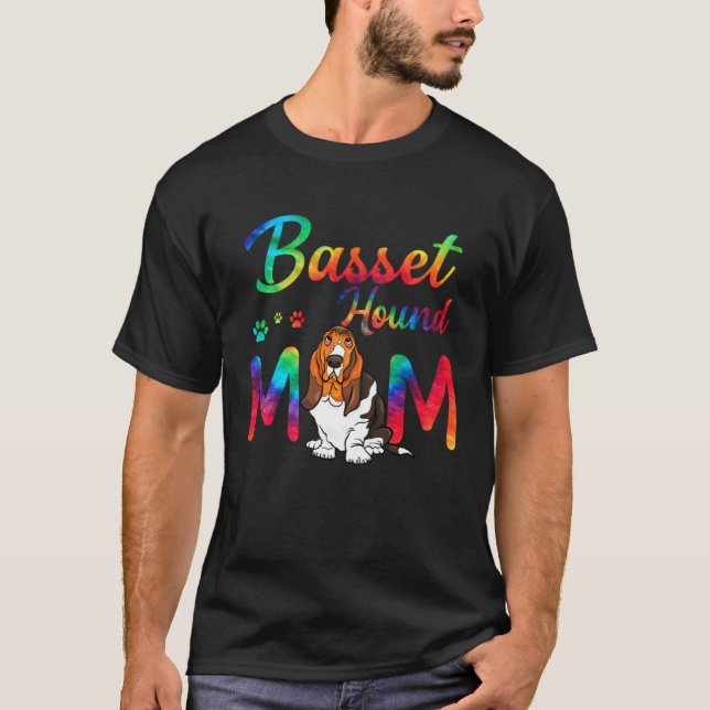 Basset Hound Mom Tie Dye Dog Mom Mothers Day T-Shirt (Front)