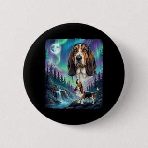 Basset Hound Northern Lights Aurora Moon Long 6 Cm Round Badge