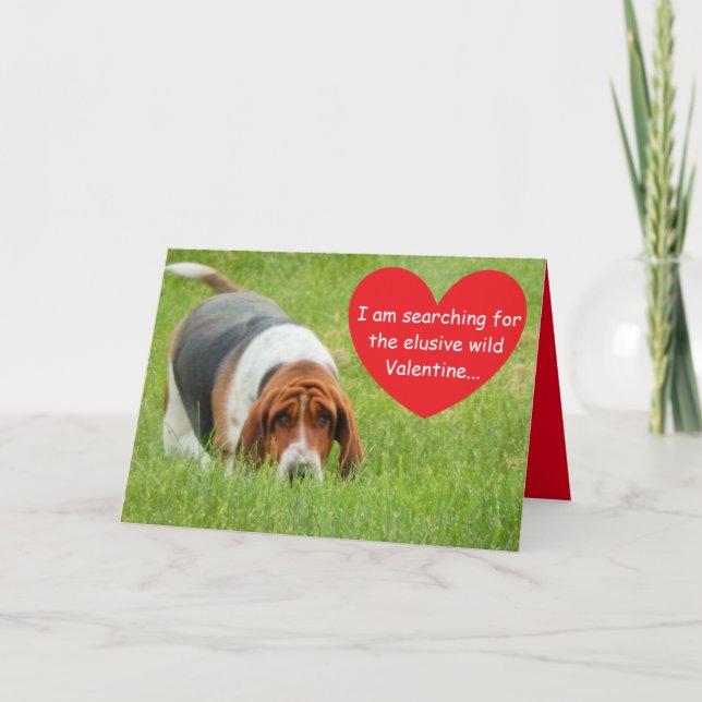 Basset hound on funny Valentine's Day card (Front)