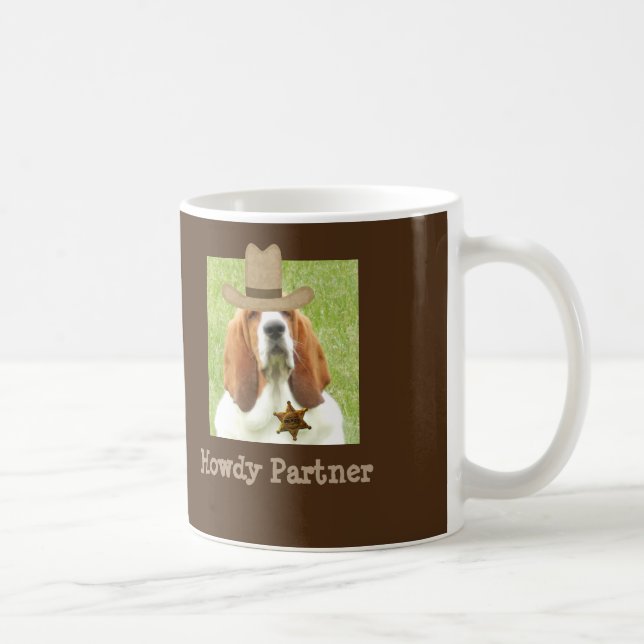 Basset Hound on Mug with sheriff badge and hat (Right)