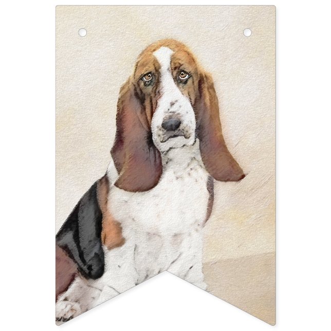 Basset Hound Painting - Cute Original Dog Art Bunting (First Flag)
