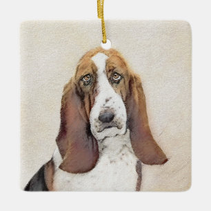 Basset Hound Painting - Cute Original Dog Art Ceramic Ornament