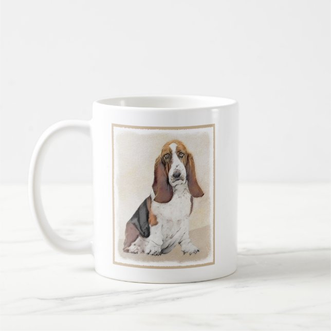 Basset Hound Painting - Cute Original Dog Art Coffee Mug (Left)