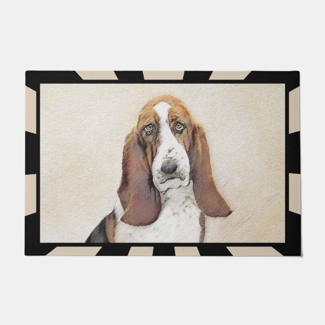Basset Hound Painting - Cute Original Dog Art Doormat (Front)