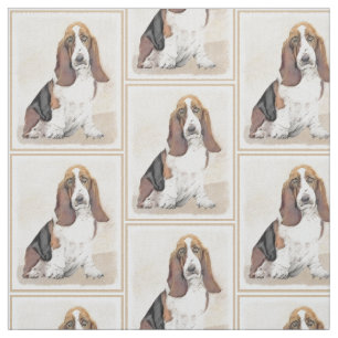 Basset Hound Painting - Cute Original Dog Art Fabric