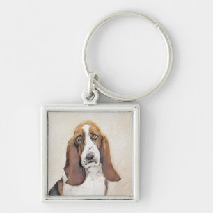 Basset Hound Painting - Cute Original Dog Art Key Ring