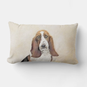 Basset Hound Painting - Cute Original Dog Art Lumbar Cushion