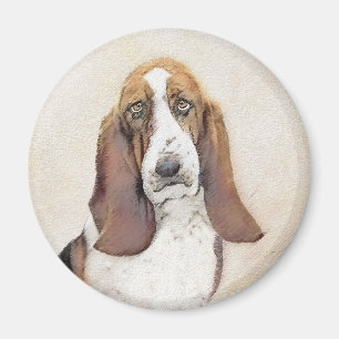 Basset Hound Painting - Cute Original Dog Art Magnet