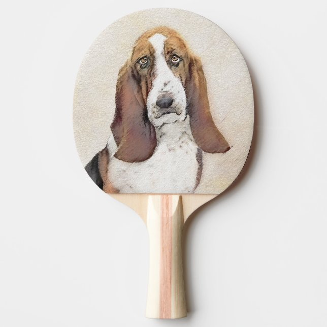 Basset Hound Painting - Cute Original Dog Art Ping Pong Paddle (Front)