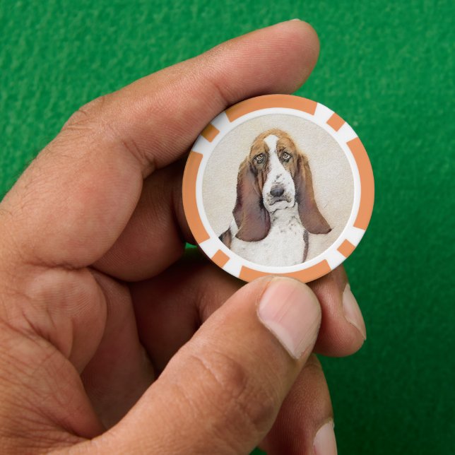 Basset Hound Painting - Cute Original Dog Art Poker Chips (Hand)