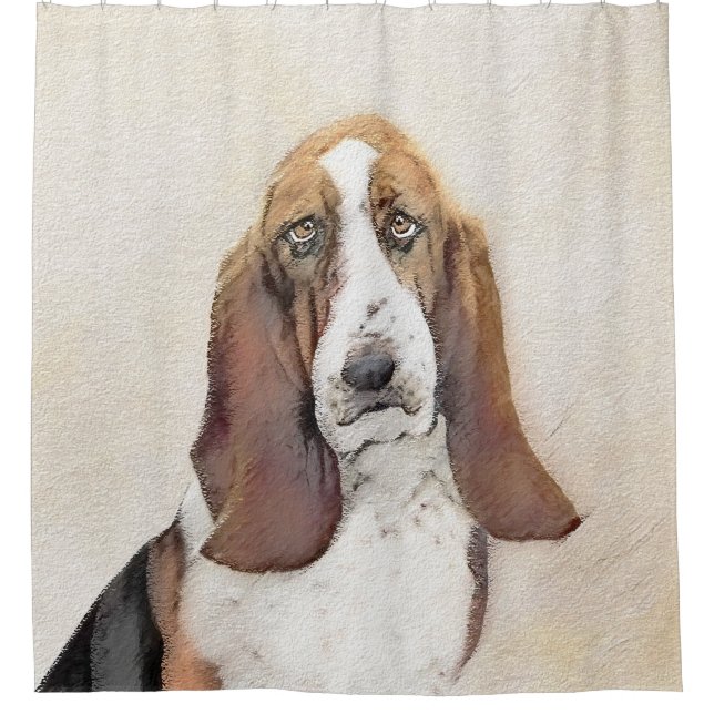 Basset Hound Painting - Cute Original Dog Art Shower Curtain (Front)