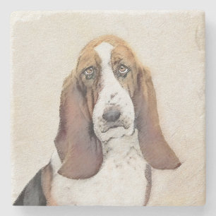 Basset Hound Painting - Cute Original Dog Art Stone Coaster