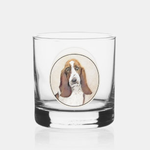 Basset Hound Painting - Cute Original Dog Art Whiskey Glass