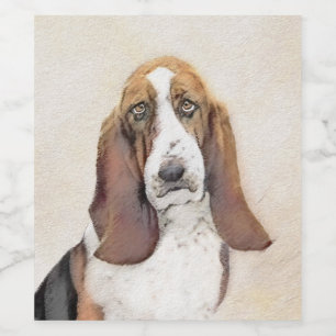 Basset Hound Painting - Cute Original Dog Art Wine Label