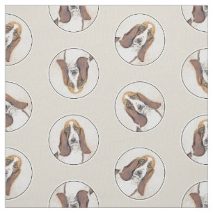 Basset Hound Painting Tri Tri-colour Cute Dog Art Fabric