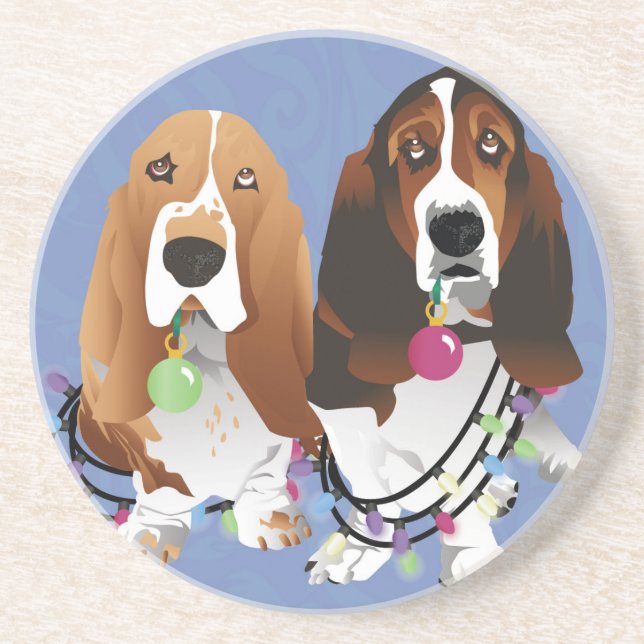 Basset Hound Peace Love Joy Christmas Design Coaster (Front)