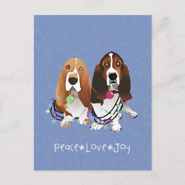 Basset Hound Peace Love Joy Christmas Design Holiday Postcard (Front)