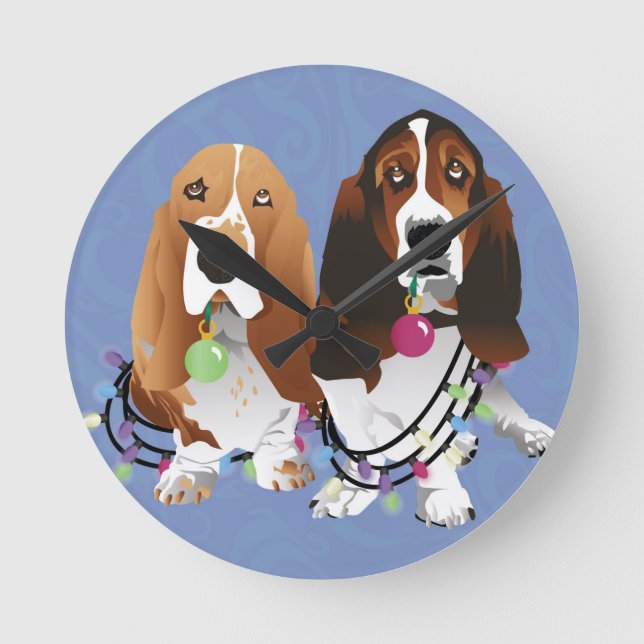 Basset Hound Peace Love Joy Christmas Design Round Clock (Front)