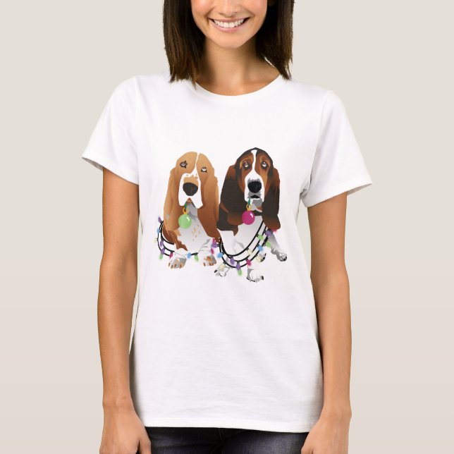 Basset Hound Peace Love Joy Christmas Design T-Shirt (Front)