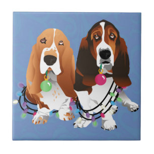 Basset Hound Peace Love Joy Christmas Design Tile
