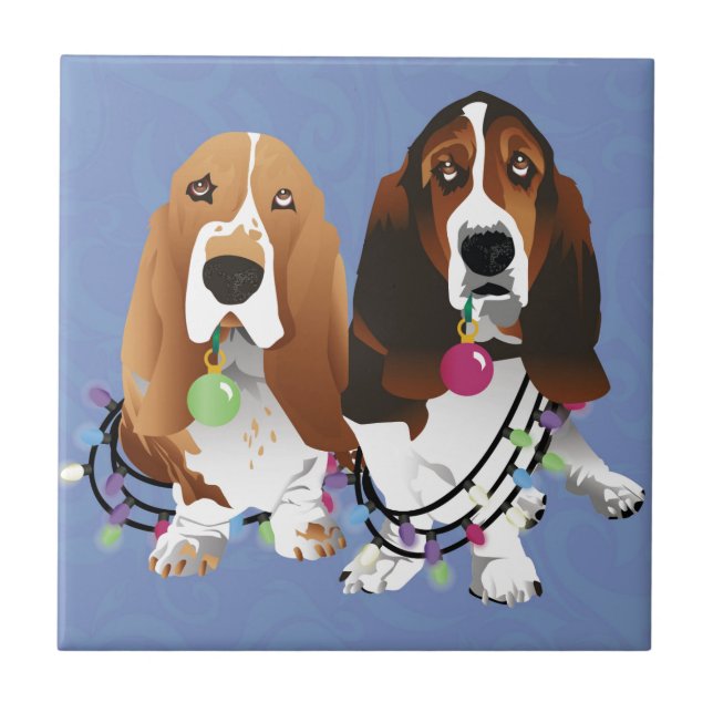 Basset Hound Peace Love Joy Christmas Design Tile (Front)