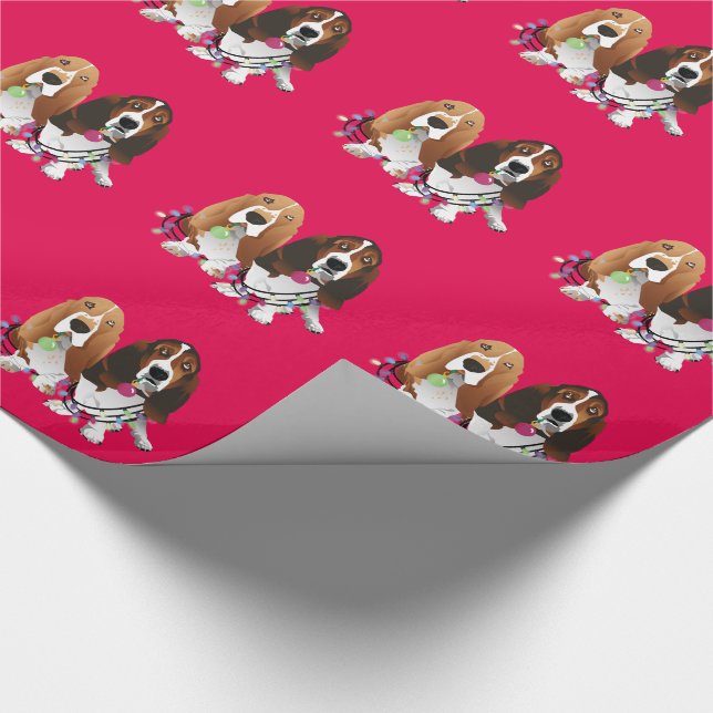 Basset Hound Peace Love Joy Christmas Design Wrapping Paper (Corner)