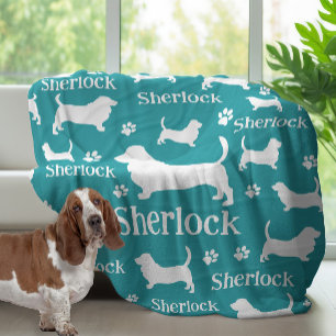 Basset Hound Personalised Dog Blanket Teal Blue