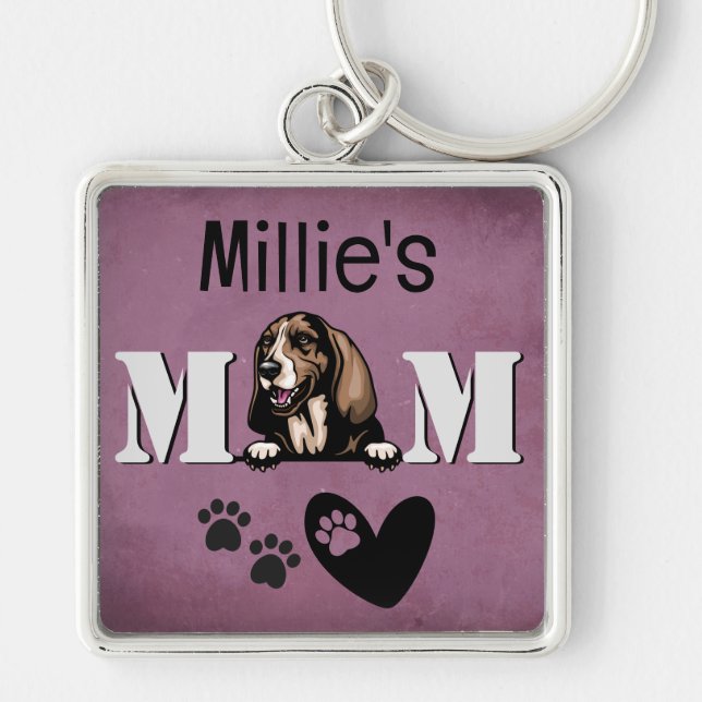 Basset Hound Personalised Peeking Key Ring (Front)