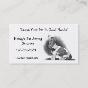 BASSET HOUND: PET SITTING BUSINESS CARD: PENCIL BUSINESS CARD