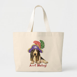 Basset Hound Pirate Large Tote Bag