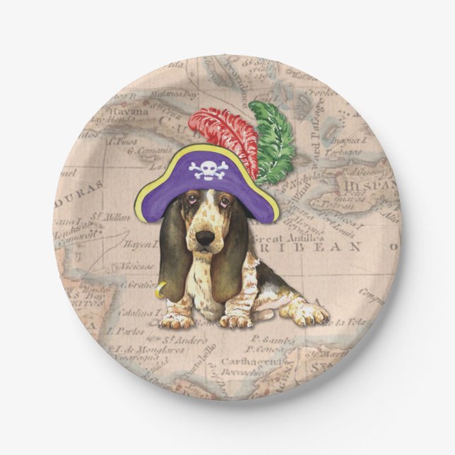 Basset Hound Pirate Paper Plate (Front)