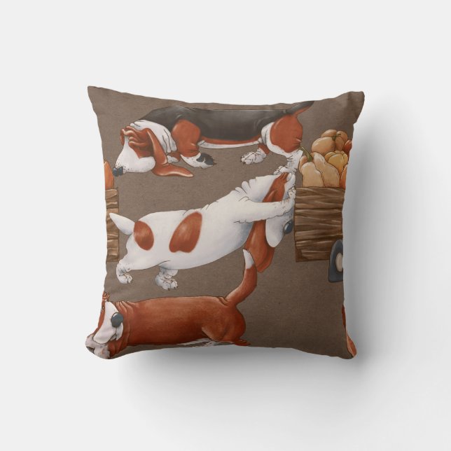 Basset Hound Pumpkin Harvest Pattern Cushion (Front)