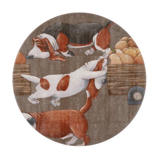 Basset Hound Pumpkin Harvest Pattern Cutting Board (Front)