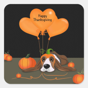 Basset Hound Pumpkin Hat Square Sticker