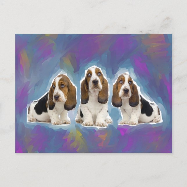 Basset Hound Puppies Postcard (Front)