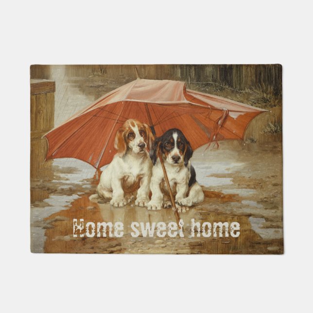 Basset hound puppies under umbrella CC0925 Trood Doormat (Front)