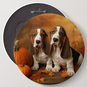 Basset Hound Puppy Autumn Delight Pumpkin  6 Cm Round Badge