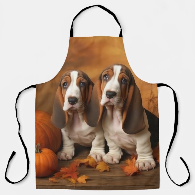 Basset Hound Puppy Autumn Delight Pumpkin  Apron (Front)
