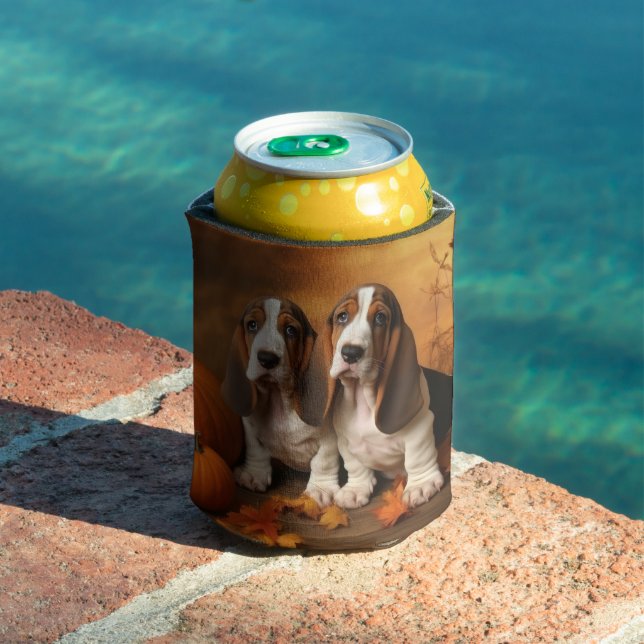 Basset Hound Puppy Autumn Delight Pumpkin  Can Cooler (In Situ Pool)