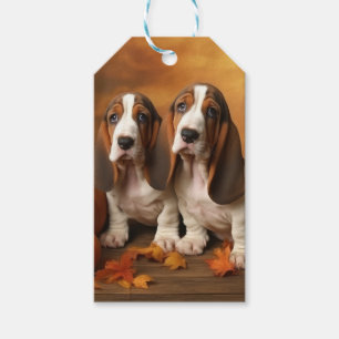 Basset Hound Puppy Autumn Delight Pumpkin Gift Tags
