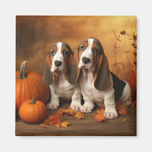 Basset Hound Puppy Autumn Delight Pumpkin  Magnet