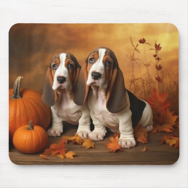 Basset Hound Puppy Autumn Delight Pumpkin  Mouse Pad (Front)