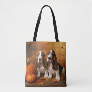 Basset Hound Puppy Autumn Delight Pumpkin Tote Bag