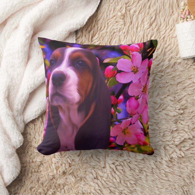 Basset Hound Puppy Dog Art Cushion (Blanket)