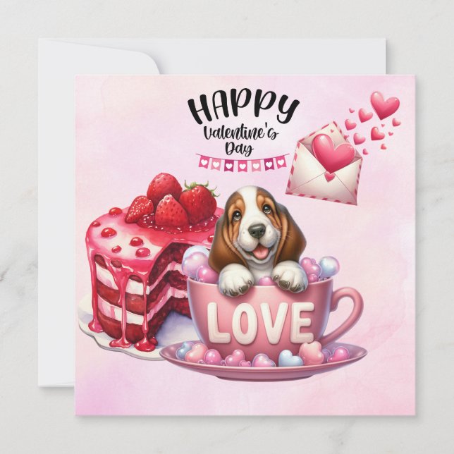 Basset Hound  Puppy Dog for Valentine's Day Holiday Card (Front)